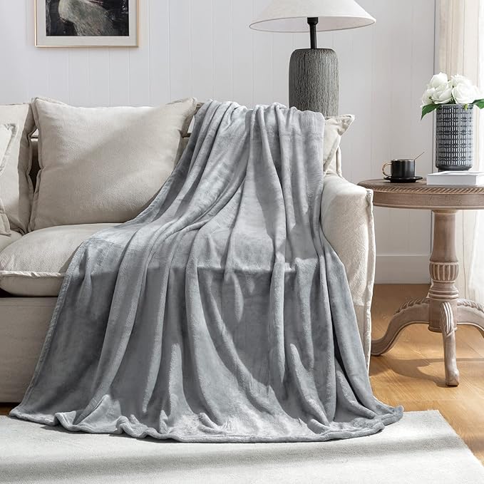 JIAHANNHA Flannel Fleece Blanket Queen Size(90 by 90 Inches),Grey Throw Blanket for Couch Bed Sofa 280GSM,Super Soft Plush Fuzzy and Cozy Warm Bed Blanket for All Season
