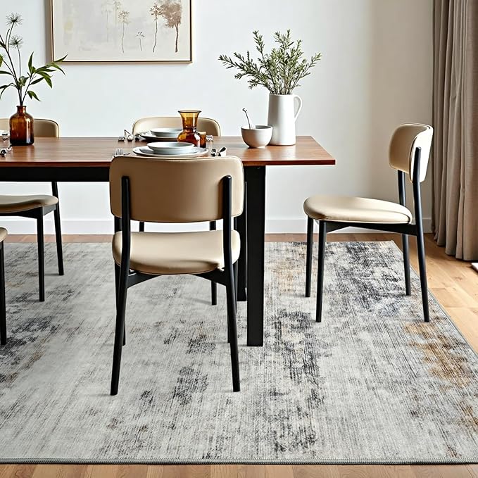 Toneed Abstract Area Rug 5x8 Modern Washable Rug Soft Non Slip Rug Low Pile for Bedroom Living Room Dining Room Grey/Brown