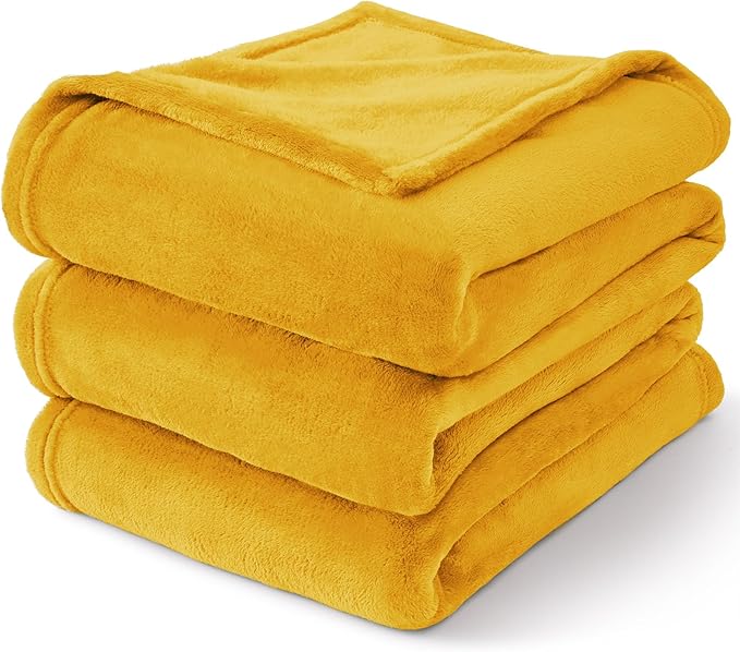 BEDELITE Fleece Blanket King Size Blankets for Bed, Luxury Plush Cozy Fuzzy Blanket 108x90 inches, Super Soft Warm Lightweight Throw Blanket All Seasons Suitable, Yellow