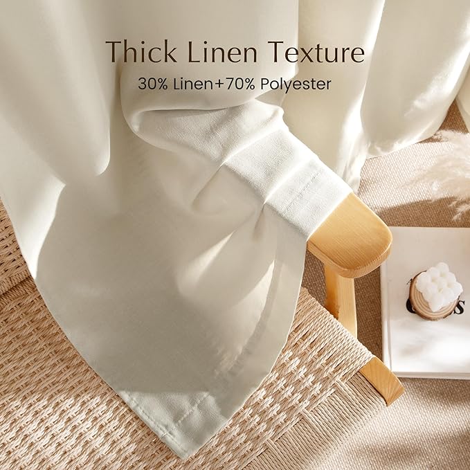 NICETOWN Bone White Linen Sheer Bedroom Curtains, Grommet Thick Flax Semi Sheer Window Treatments Privacy Assured with Light Filtering for Living Room, W55 x L96, 2 Panels