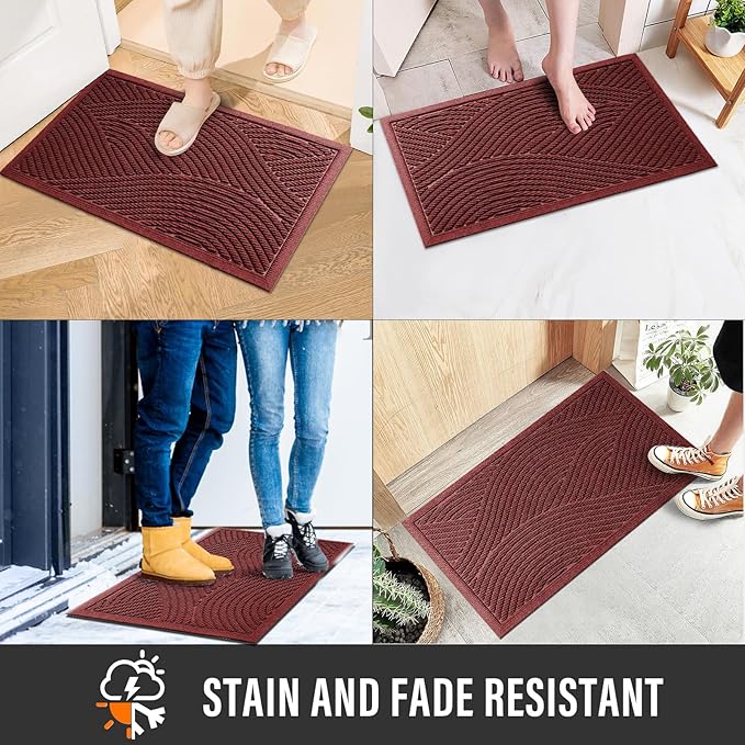 HIYARD Sturdy Front Door Mat, Absorbent Muddy Dirt Resist Welcome Door Mats Outdoor Indoor, Stain and Fade Resistant, Non-Slip Backing Entry Mat Low Profile Doormat for Entryway, 47×32, Red