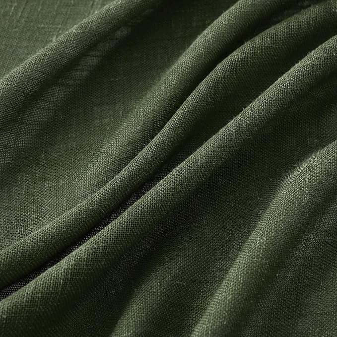 MIULEE Olive Green Linen Curtains 90 Inch Long for Bedroom Living Room, Soft Thick Linen Textured Window Drapes Semi Sheer Light Filtering Rod Pocket Back Tab Christmas Burlap Look, 2 Panels