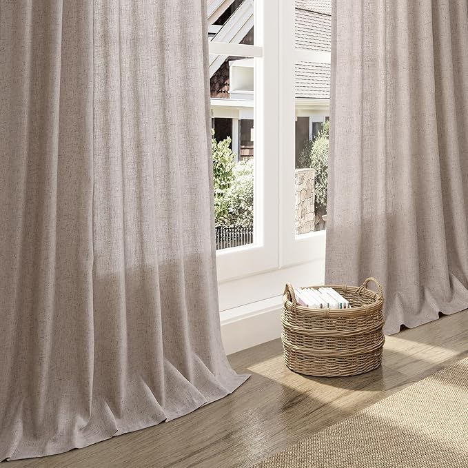 Extra Long Brownish Grey Curtains 2 Panels 102 Inches Long for Living Room Back Tab Pocket Light Filtering Semi Sheer Drapes Cotton Linen Textured Window Curtain 102 Inch Length for Bedroom 9 FT