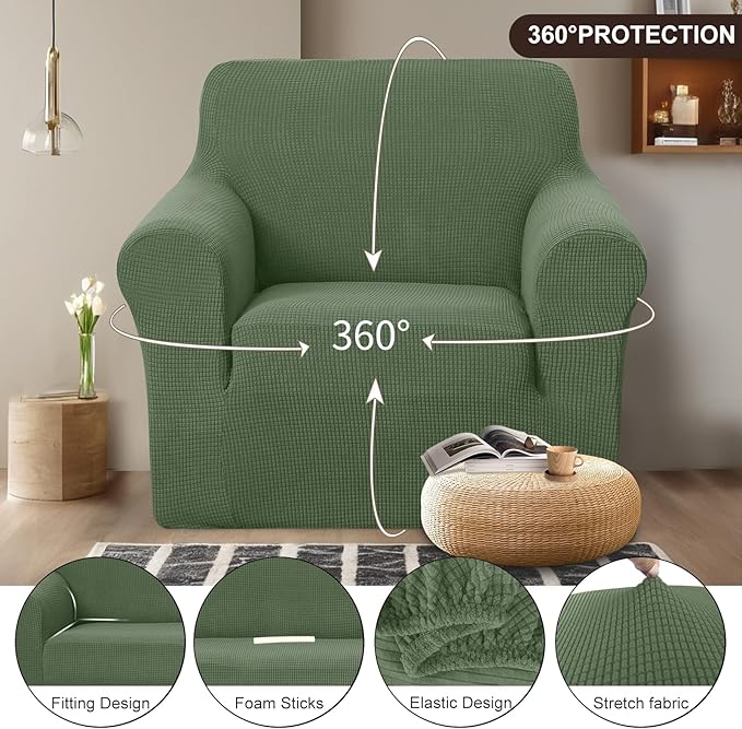 U-NICE HOME Stretch Recliner Chair Cover, Pet Friendly Armchair Slipcover Furniture Protector, Washable Couch Cover, Loden Frost