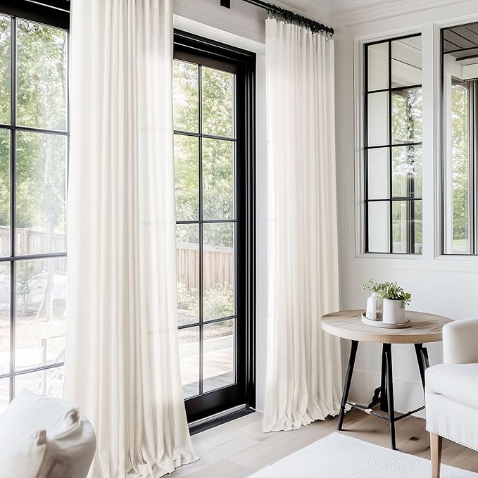 2 Panels Set Cream Linen Curtains 132 inches Long For Living Room Neutral Farmhouse Light Filtering Semi Sheer Linen Drapes 132 inch Ceiling To Floor For Large Window Villa Hallway Ivory FT 60x132