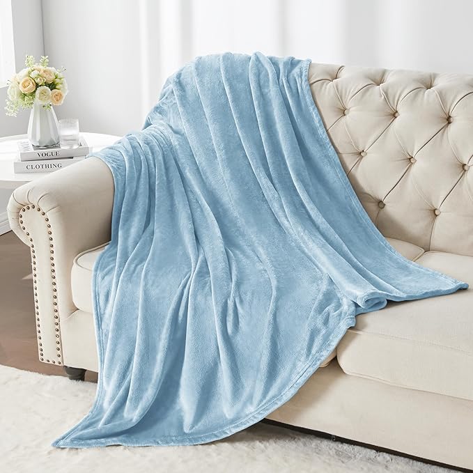 BEDELITE Fleece Blanket Washed Blue Throw Blankets for Couch & Bed, 300GSM Luxury Plush Cozy Fuzzy Blanket 50" x 60", Super Soft Warm Lightweight Throw Blanket for Travel Camping