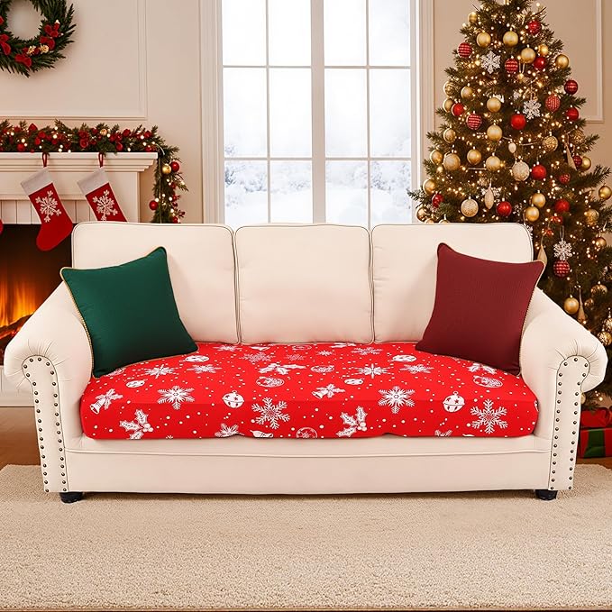 Smiry Printed Couch Cushion Covers, Stretch Soft Couch Covers for Sofa, Washable Non-Slip Sofa Slipcover Furniture Protector for Indoor and Outdoor (Large, Red)