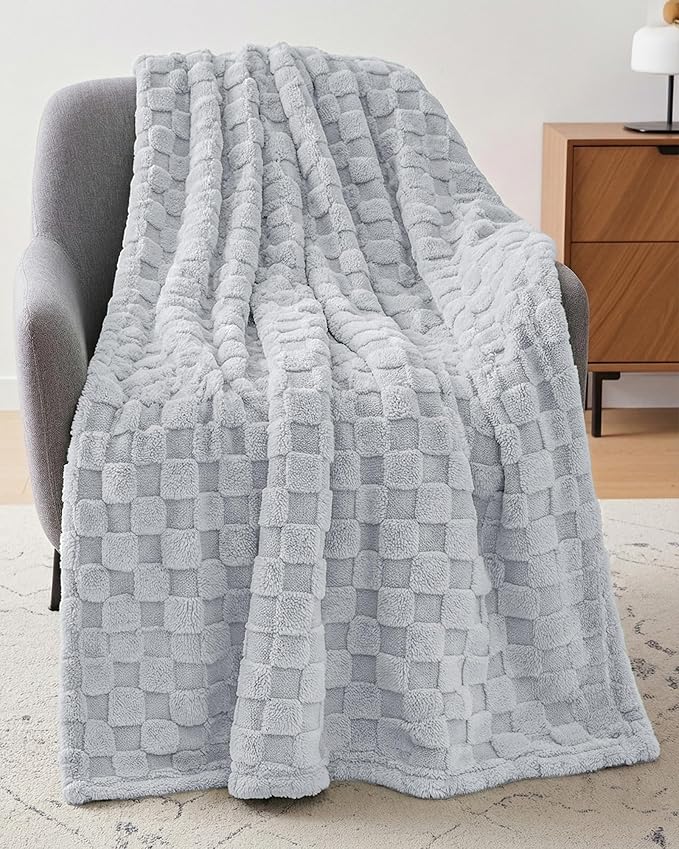 Utopia Bedding Cool Grey Checkered Fleece Throw Blanket for Couch or Bed, Soft Plush Cozy Blanket for Women and Men, Ultra Comfy Travel-Friendly Bed Throws for Relaxation, 50x60 Inches