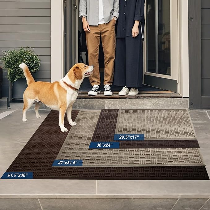 Mibao Front Door Mat Indoor Outdoor Entrance, Dirt Trapping Waterproof All-Season, All-Weather Doormat, Non-Slip Durable Natural Rubber Low Profile Easy Clean Patio Entrance Mat, 61.5" x 36", Coffee