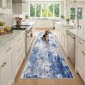 Washable Area Rugs 3x9 Non-Slip Modern Abstract Soft for Living Room Entryway Bedroom Nursery, Print Pattern, Blue Grey Navy Gray