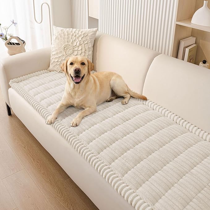 Smiry Couch Cover for Dogs Washable, Non Slip Fuzzy Pet Couch Covers for 3 Cushion Sofa Pet Friendly, Thick Soft Sofa Slipcovers Cushion Protector (White, 27.6" x 47")