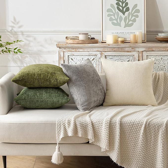MIULEE Pack of 2 Couch Throw Pillow Covers 18x18 Inch Neutral Cream Modern Boho Accent Decorative Pillow Covers Soft Chenille Farmhouse Cushion Covers for Home Decor Bed Sofa Living Room