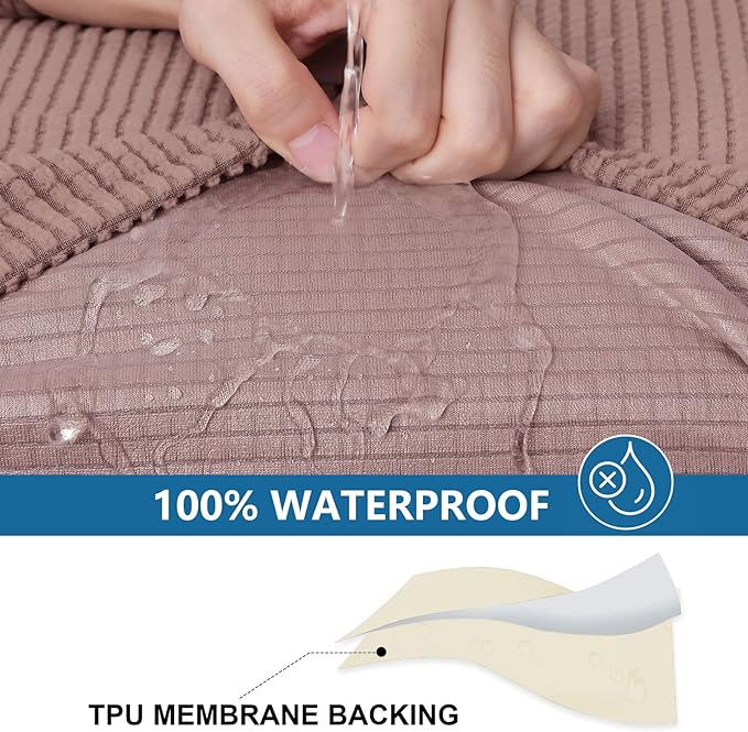 hyha Waterproof Couch Cushion Covers for Pets, Non Slip Sofa Seat Cover for Dogs Washable, Soft Thick Stretch Jacquard Fabric, Sofa Slipcovers with Elastic Bottom (1 Piece for Large, Camel)