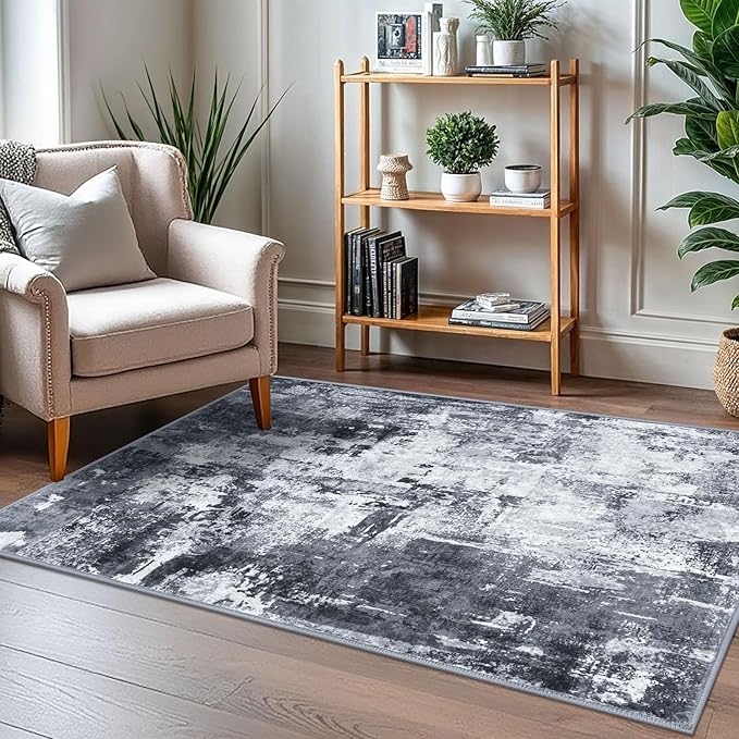 KOZYFLY Modern Abstract 3x5 Rug Gray Washable Rug Entry Rug, Soft Non-Slip Contemporary Nursery Mat Indoor Throw Kitchen Carpet with Soft Low Pile for Bedroom Office Living Room Bathroom Dorm