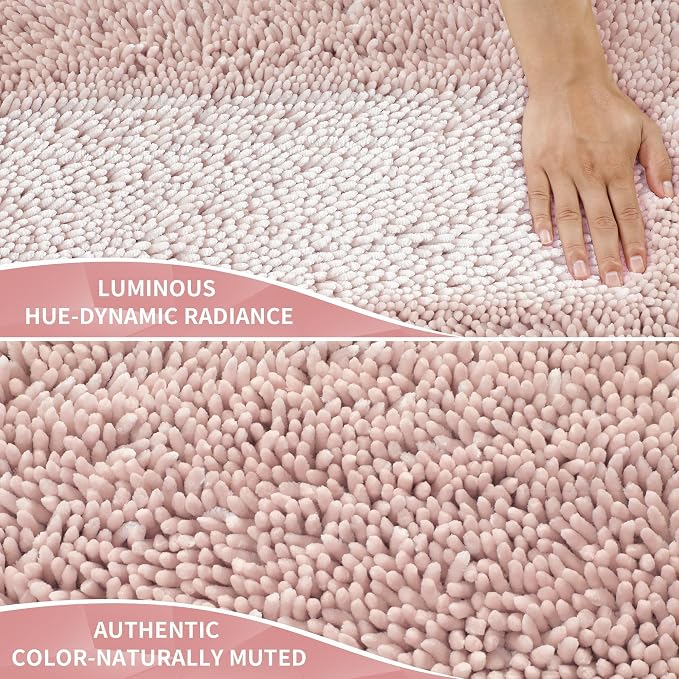 Bath Rug 44x24 Inch Chenille Non-Slip Machine Washable Pink