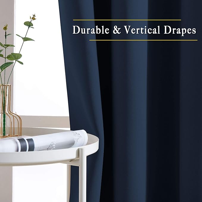NICETOWN Room Darkening Curtains Blackout 36 inch Curtains for Kitchen, Navy Blue Grommet Solid Window Treatments Sound Reducing for Bedroom, 2 Panels, W37 x L36, 2 Panels