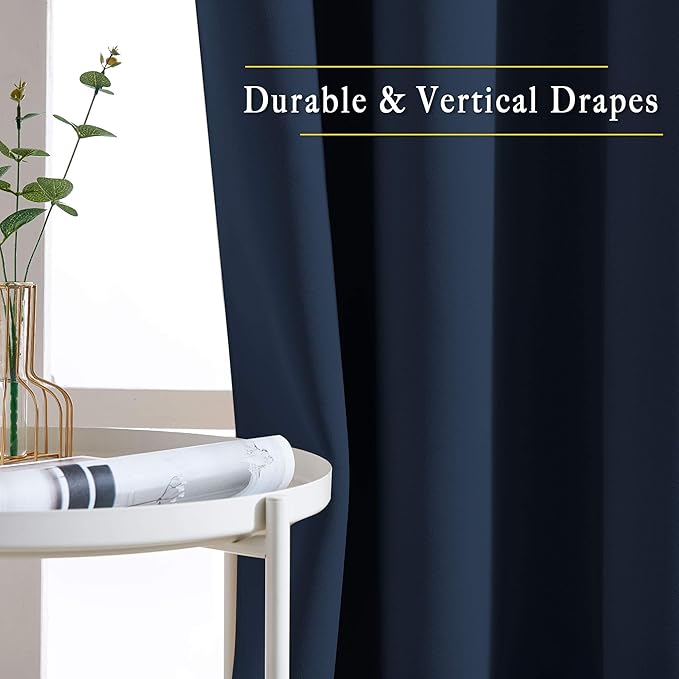 NICETOWN Blackout Curtains and Drapes for Kitchen - Thermal Insulated Solid Grommet Top Blackout Panels/Draperies for Kid's Room (Navy, 1 Pair, W66 x L54)