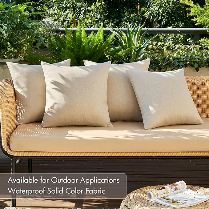 MIULEE Pack of 4 Decorative Outdoor Throw Pillow Covers Linen Waterproof Pillow Covers Farmhouse Cushion Cases for Patio Garden Tent Balcony Couch Sofa 16x16 inch Beige