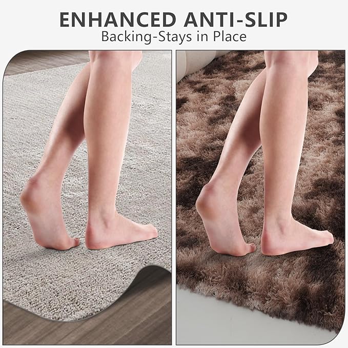 Shag Area Rugs for Bedroom Living Room,4X6 Ultra Soft Fluffy Area Rugs for Dorm,Indoor Carpet Nursery Rugs for Kids Girls Room Home Decor, Mottling Brown