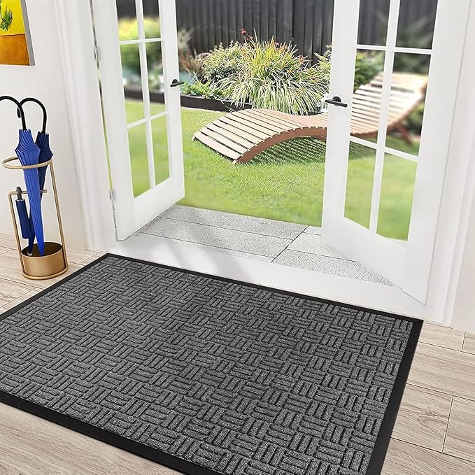 Mibao Front Door Mat, Heavy Duty Durable Welcome Mat for Outdoor Indoor, Dirt Trapper Waterproof Super Absorbent Door Mat for Entryway Outside Patio Porch, 73" x 46", Gray