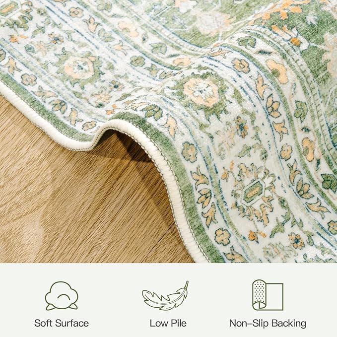 Lofus 6x9 Area Rug for Living Room,Light Green Washable Area Rugs with Non-Slip Backing,Soft Boho Carpets for Bedroom Dining Room Home Office Indoor Nursery