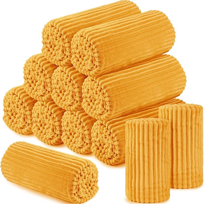 Buryeah 12 Pcs Flannel Throw Blanket Bulk 50 x 60 in Sleepover Blanket Outdoor Wedding Throw Lightweight, Oeko-tex Standard 100 Certified for Sofa Homeless Gifts (Mustard Yellow)