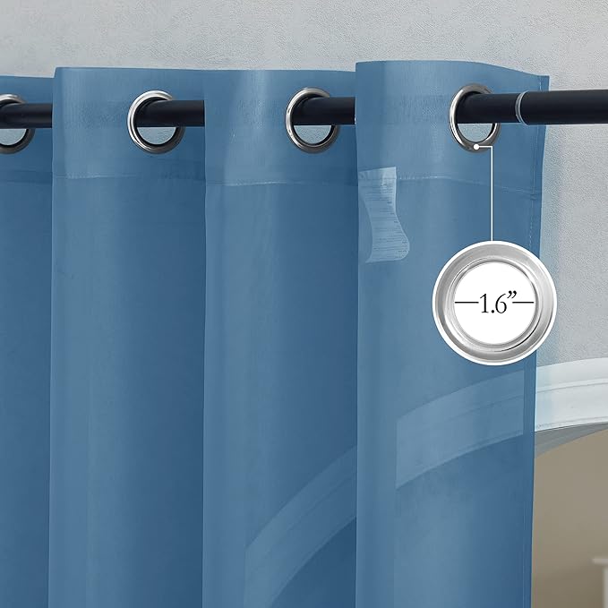NICETOWN Stone Blue Sheer Curtains 90 Inches Long, Grommet Airy & Lightweight Window Treatments Translucent Elegant Drapes for Living Room/Bedroom, W54 x L90, 2 Panels