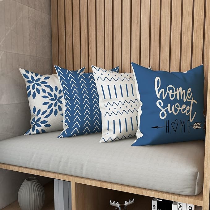 YCOLL Pillow Covers 16x16 Set of 4, Modern Sofa Throw Pillow Cover, Decorative Outdoor Linen Fabric Pillow Case for Couch Bed Car，Light Blue