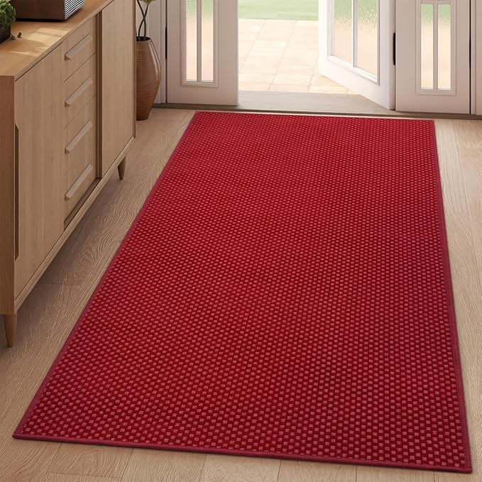 YDKGL 3x5 ft Area Rug Entryway Runner Rug Non Slip Washable, Boho Woven Kitchen Runner Rugs Door Mat Entry Rugs Carpet for Indoor Foyer Backdoor Hallway Floor Bedroom Living Room, Red