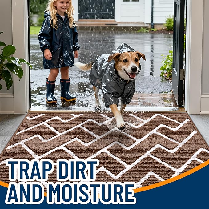 OLANLY Front Door Mat, Non-Slip Rubber Backing, Dirt Resistant and Absorbent, Washable, Easy to Clean Low-Profile Indoor Doormat for Back Door, Entryway, Inside Entrance, 32x20, Coffee
