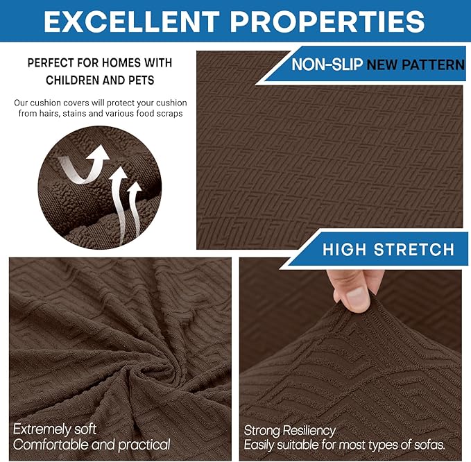 XINEAGE 2026 New 2 Pieces Chair Covers with Arms Super Stretch Chair Slipcover for Living Room Pet Dog Universal Slip Cover Anti Slip Armchair Furniture Protector (Coffee), 31"-46"(1 Cushion)