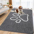 Smiry Dog Door Mat for Muddy Paws, Absorbent Dirt Trapper Non Slip Quick Dry Washable Chenille Mat for Mud Dogs, Entry Rug for Indoor and Outdoor (70x32 Inches, Dark Grey and White)