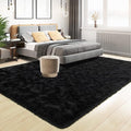 Tepook Super Soft Fluffy Rug for Bedroom, Modern Shaggy Fuzzy Kids Rugs for Living Room, Plush Indoor Nursery Home Decor Dorm Carpet with Non-Slip Bottom, Black, 2 X 3 Feet