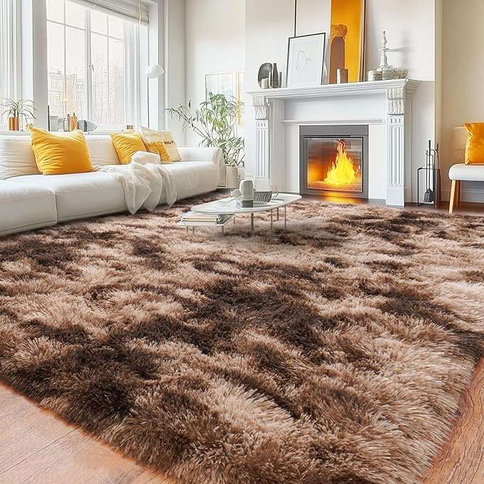Rugs for Living Room 6x9, Soft Shaggy Modern Shag Area Rug for Bedroom, Upgrade Non-Slip Plush Fluffy Carpet for Kids Boys Girls Room Home Decor Aesthetic, Tie-Dyed Brown