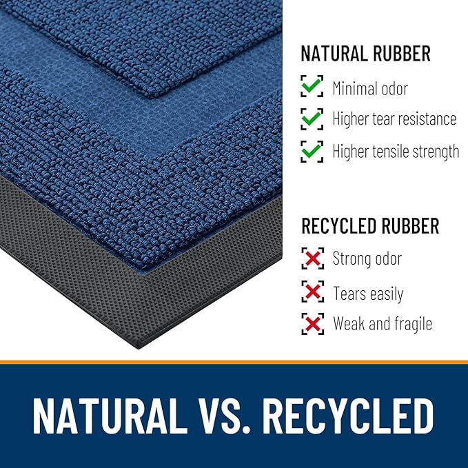 OLANLY Front Door Mat Indoor Outdoor Entrance, Waterproof All-Season, All-Weather Doormat, Sturdy Natural Rubber, Low Profile, Easy Clean Patio Porch Entryway Mat, 47x17, Navy Blue
