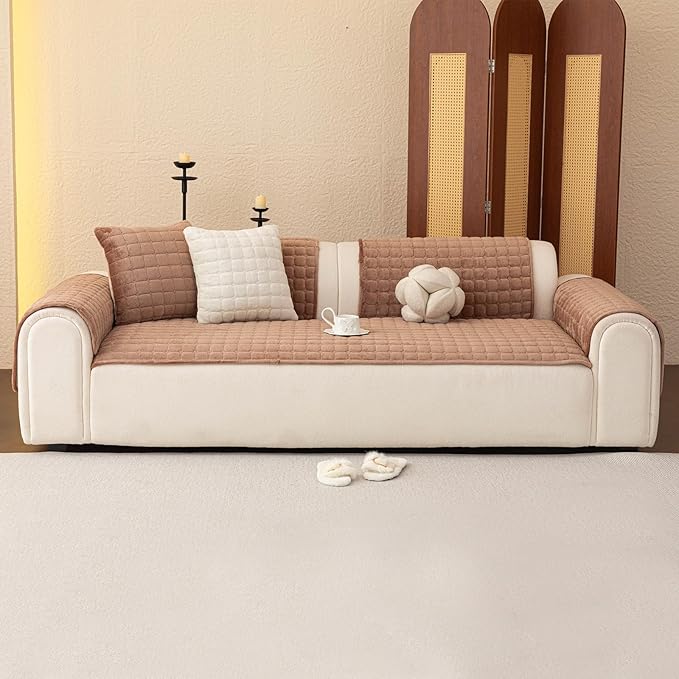 Velvet Couch Covers for Dogs, Dog Sectional Couch Covers, Pet Couchs Cover for Loveseat, Couchs Protector for Dogs, Sectional Sofa Cover for Pet Washable(1PC,Dark Brown,27.6"×59")
