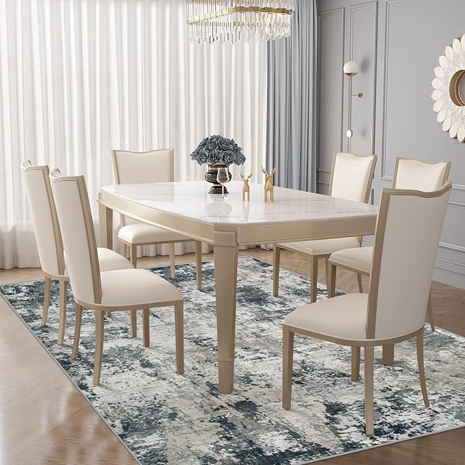 XLUEZ 5x7 Area Rugs for Living Room, Washable Modern Abstract Large Area Rug Neutral Soft Non Slip Kids Rug Stain Resistant Indoor Carpet for Bedroom Nursery Dining Room Playroom(GreyWhite, 5'x7')
