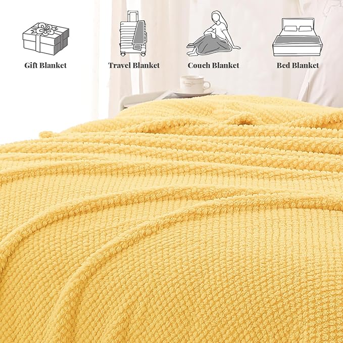 Whale Flotilla Twin Size Fuzzy Fleece Blanket for Bed, 60x80 Inch Fluffy Warm Soft Jacquard Blankets for All Season, Lightweight and Cozy, Yellow