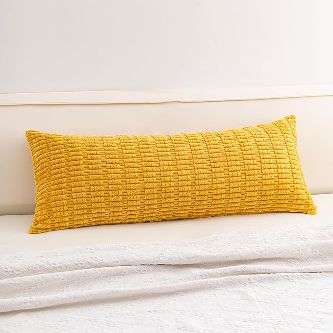 Corduroy Decorative Throw Pillow Covers 14x36 Inch Soft Striped Pillow Covers Modern Farmhouse Home Decor for Sofa Living Room Couch Bed（Yellow）