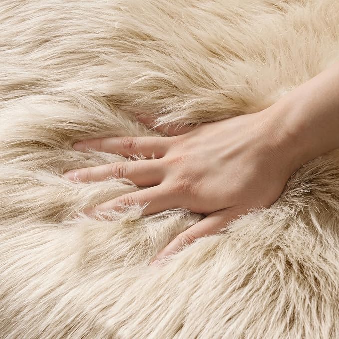 MIULEE Luxury Super Soft Fluffy Area Rug Faux Fur Plush Large Sheepskin Rug Decorative Shaggy Carpet for Bedside Sofa Floor Nursery 3 x 5 Feet, Beige