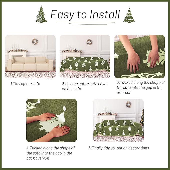 MYSKY HOME 71"X102" Chair Christmas Couch Cover, Sectional Sofa Covers Sofa Slipcover for 1 Cushion Couch, L Shape Couch Covers for Dogs, Kids, Washable Sofa Blanket, Furniture Protector, Green