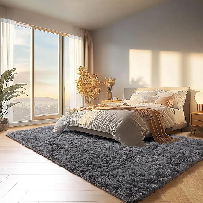 ONASAR Grey Area Rugs 9x12 Living Room, Gray Large Fluffy Shag Bedroom Rug, Soft Plush Thick Shaggy Big Floor Carpet for Kids Boy and Girls Teen Dorm Nursery Indoor Home Decor Aesthetic