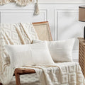 Fancy Homi 2 Packs Cream White Lumbar Decorative Throw Pillow Covers 16x32 Inch for Living Room Couch Bed, Rustic Farmhouse Boho Home Decor, Soft Striped Corduroy Rectangle Accent Cushion Case 40x80cm