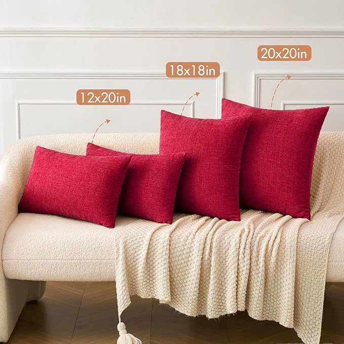 MIULEE Pack of 2 Red Couch Throw Pillow Covers 18x18 Inch Soft Cushion Covers for Sofa Living Room Solid Dyed Pillow Cases