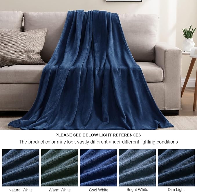 BEDELITE Fleece Blanket Navy Blue Throw Blanket for Couch & Bed, Luxury Plush Cozy Fuzzy Blanket 50" x 70", Super Soft Warm Lightweight Fall Throw Blanket for Travel Camping