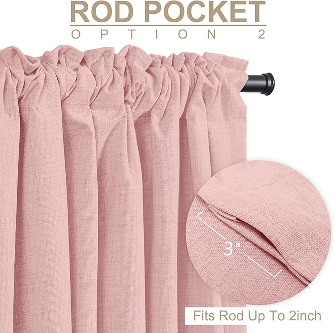 100% Blackout Shield Linen Blackout Curtains for Bedroom 90 Inches Long, Back Tab/Rod Pocket Living Room Drapes, Thermal Insulated Blackout Curtains 2 Panels Set, 50" W x 90" L,Baby Pink