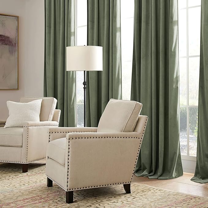 RYB HOME Extra Long Velvet Curtains 120 inches Long, High Ceiling Curtains for Living Room Bedroom Sliding Glass Door, Sage Green, W 52 x L 120, 2 Panels Set