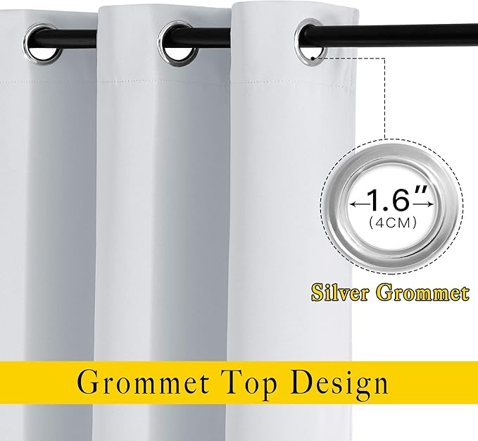 NICETOWN Room Darkening Curtains for Living Room - Easy Care Solid Thermal Insulated Grommet Curtains/Panels/Drapes for Bedroom (2 Panels, 66 by 66, Greyish White)