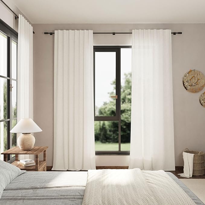 Extra Long Beige White Linen Curtains 120 Inch for Living Room 2 Panels Set Rod Pocket Back Tab Light Filtering Semi Sheer Soft Linen Window Drapes Privacy High Ceiling Drapes for Farmhouse 52x120