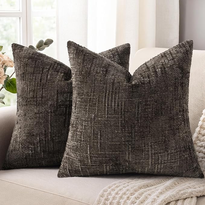 decorUhome Dark Brown Chenille Euro Sham Throw Pillow Covers 22x22 Set of 2 Textured Soft Cozy Slubby Couch Pillow Covers Modern Farmhouse Boho Decorative Pillow Cases for Bed Sofa Living Room